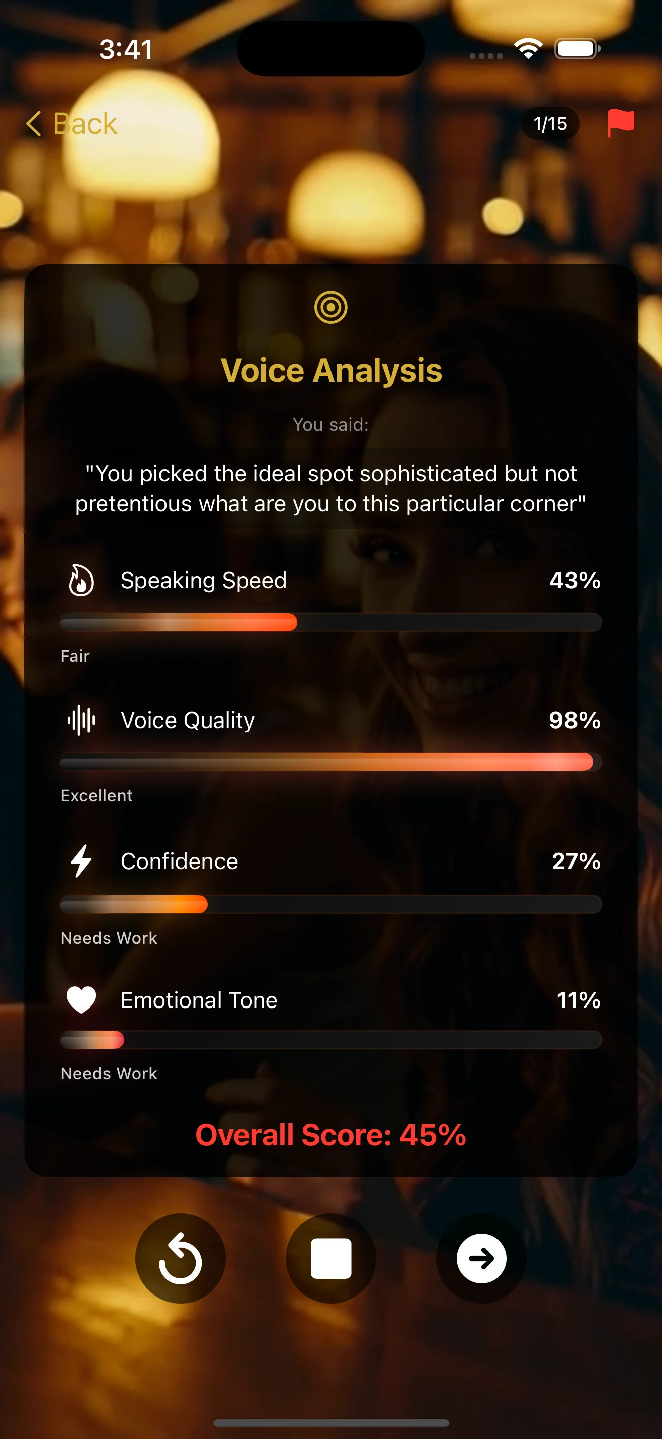 Practice conversation with voice analysis